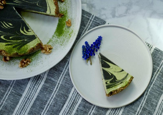 Raw Vegan Matcha Charcoal Swirl Cheesecake